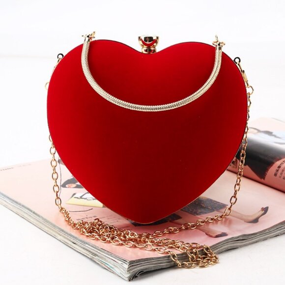 Handbags - Red or Black Velvet Heart Shaped Purse